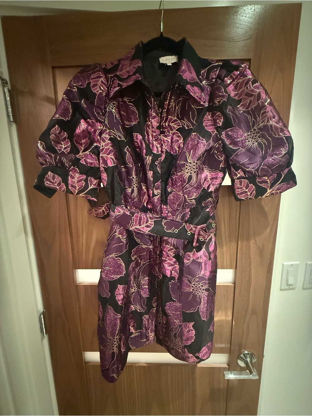 Purple Floral Belted Shirt Dress